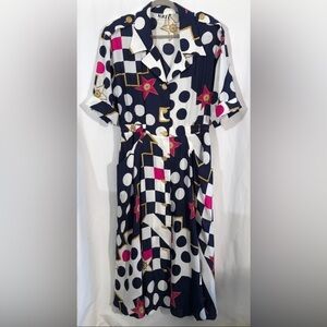 NR1 Vintage Y2K Boat Nautical Sailing Multicolor Button Up Dress Pockets Size 14